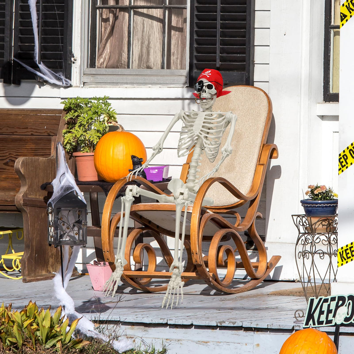5.5 FT Skeleton Halloween Decorations, Posable Full Body Life-Size Skeleton Prop with Movable Joints for Halloween Decorations Haunted House Outdoor Yard Prop