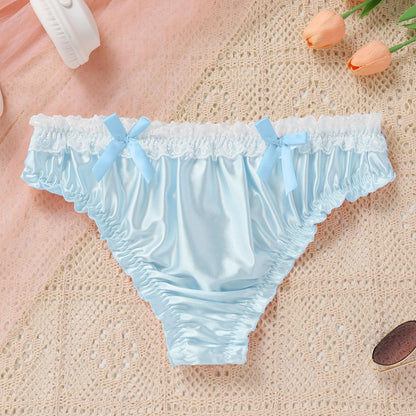 ABAFIP Men's Satin Thong Sissy Panties,Silky Crossdresser Lingerie Lace Bowknot Femboy Underwear