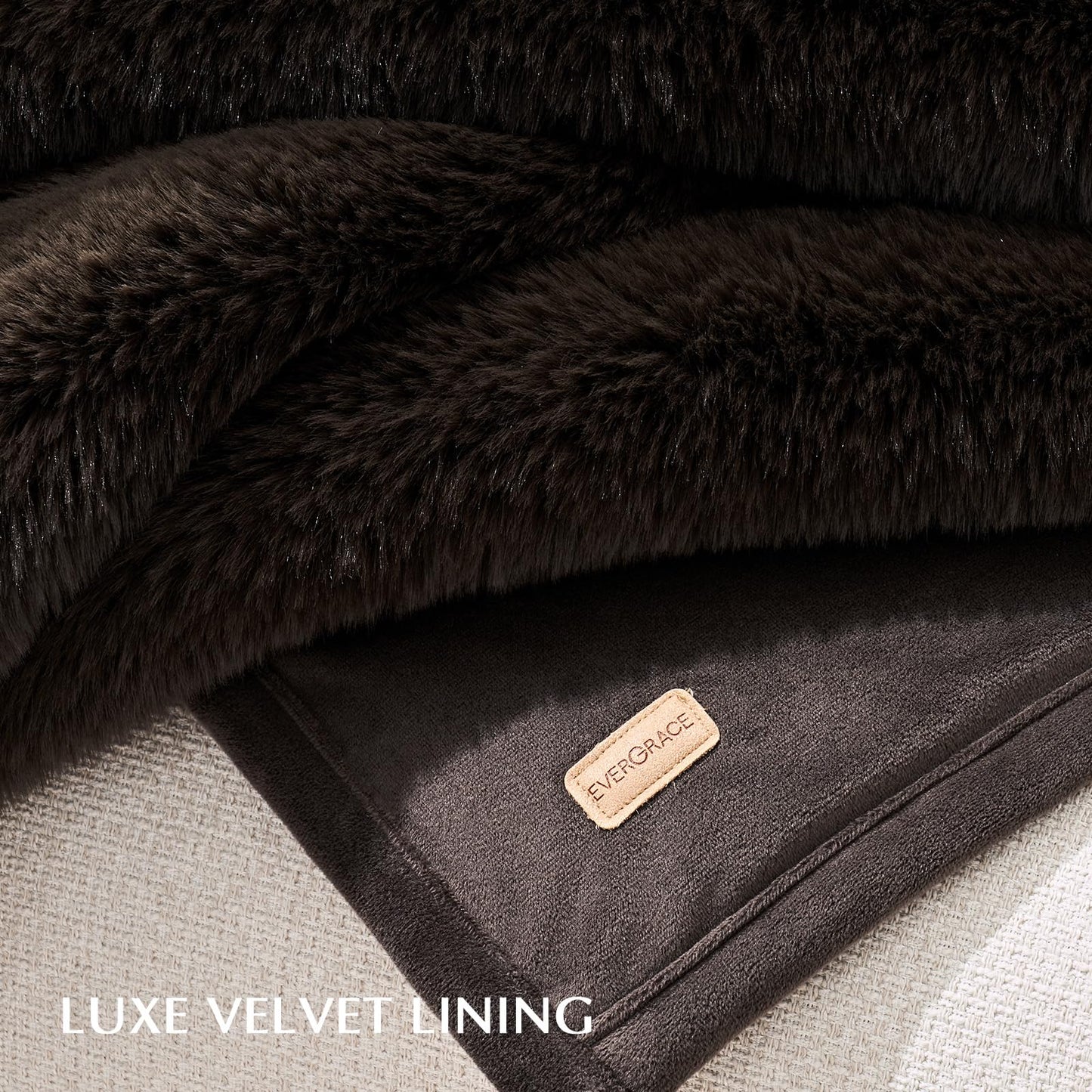 EVERGRACEHOME Luxury Soft Faux Chinchilla Fur Throw Blanket for Couch, Warm Thick Heavy Winter Throw Blanket 1220GSM for Bed, Fluffy Cozy Mink Blanket with Reversible Velvet, Espresso Mink, 60"x80"