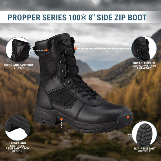 Propper Men's Series 100 8" Side Zip Boot Military and Tactical, Black, 8