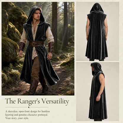 Mens Medieval Hooded Surcoat Renaissance Sleeveless Cloak for Halloween