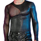 WDIRARA Men's PU Cut Out Club Tee See Through Mesh Long Sleeve T-Shirt Faux Leather Asymmetrical Tops Black S