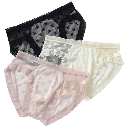Mens Lace Underwear briesfs Men's Cheeky Boxer Sexy Thong Breathable feminine for Man Gay see through 3 Pack