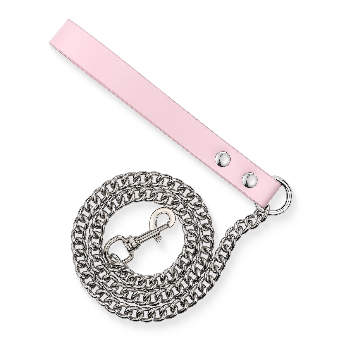 38" Aluminum Chain Leash with Leather Handle for Collar