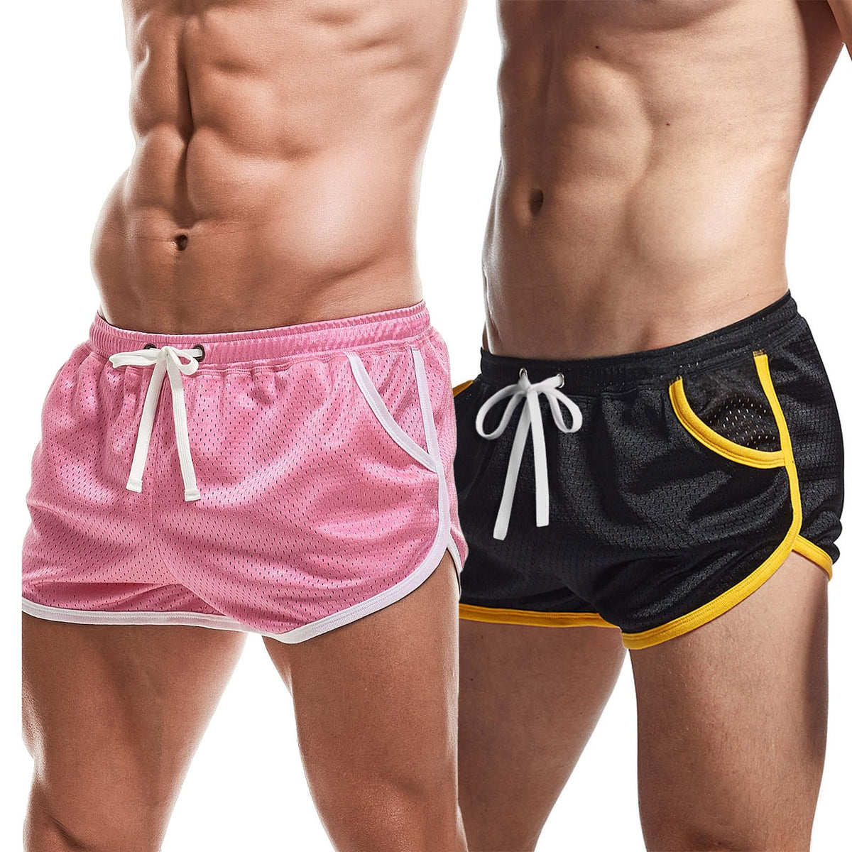 Men's 2 Pack 3 Inch Mesh Running Shorts Pockets Black Pink M
