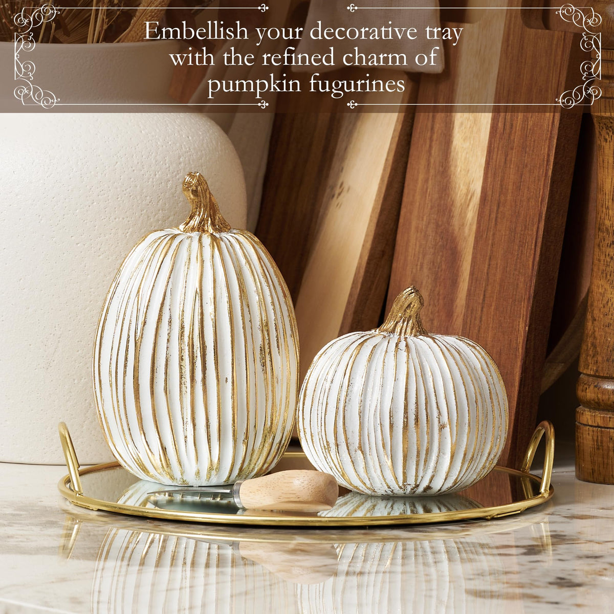 White and Gold Fall Pumpkin Decoration for Table Centerpieces