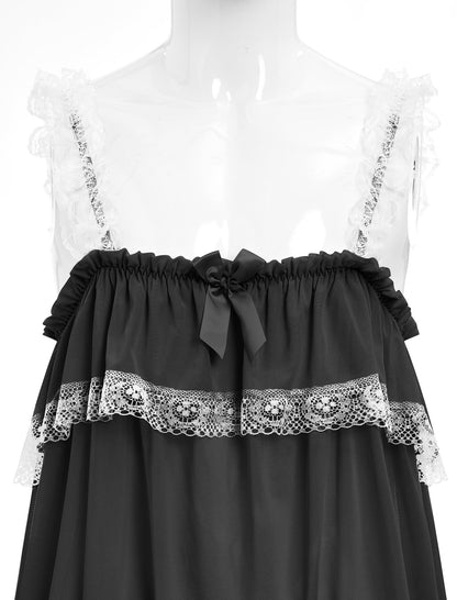 Men's Sissy Nightwear Baggy Mesh Sheer Lingerie Nightdress Ruffle Lace Trim Crossdressing Dress Black Medium