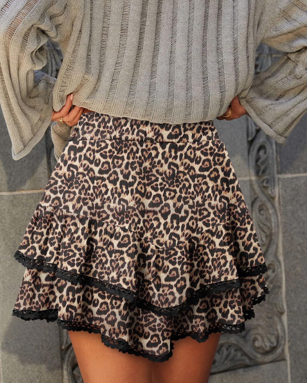 onlypuff Ruffle Skorts for Woman Floral Cute Mini Skirts Flowy Shorts Country Concert Outfits Coastal Cowgirl Coachella Western Skirt Leopard XS