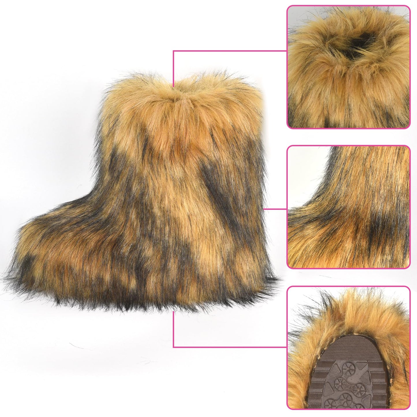 qenqenr Fashion Fur Boots,Flat Heel Comfy Plush Warm Snow Booties,2025 Winter Outdoors Furry Boots,Mid-Calf Faux fur Boot for Women