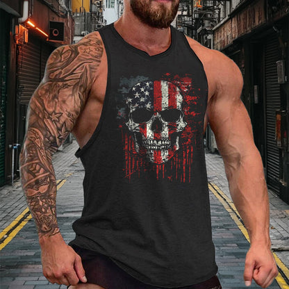 MARSVOVO Graphic Tank Tops Men Crew Neck Cotton Hippie American Flag and Skull Baggy Quick-Dry Oversized Workout Sleeveless Mens Hawaiian Shirt,XL