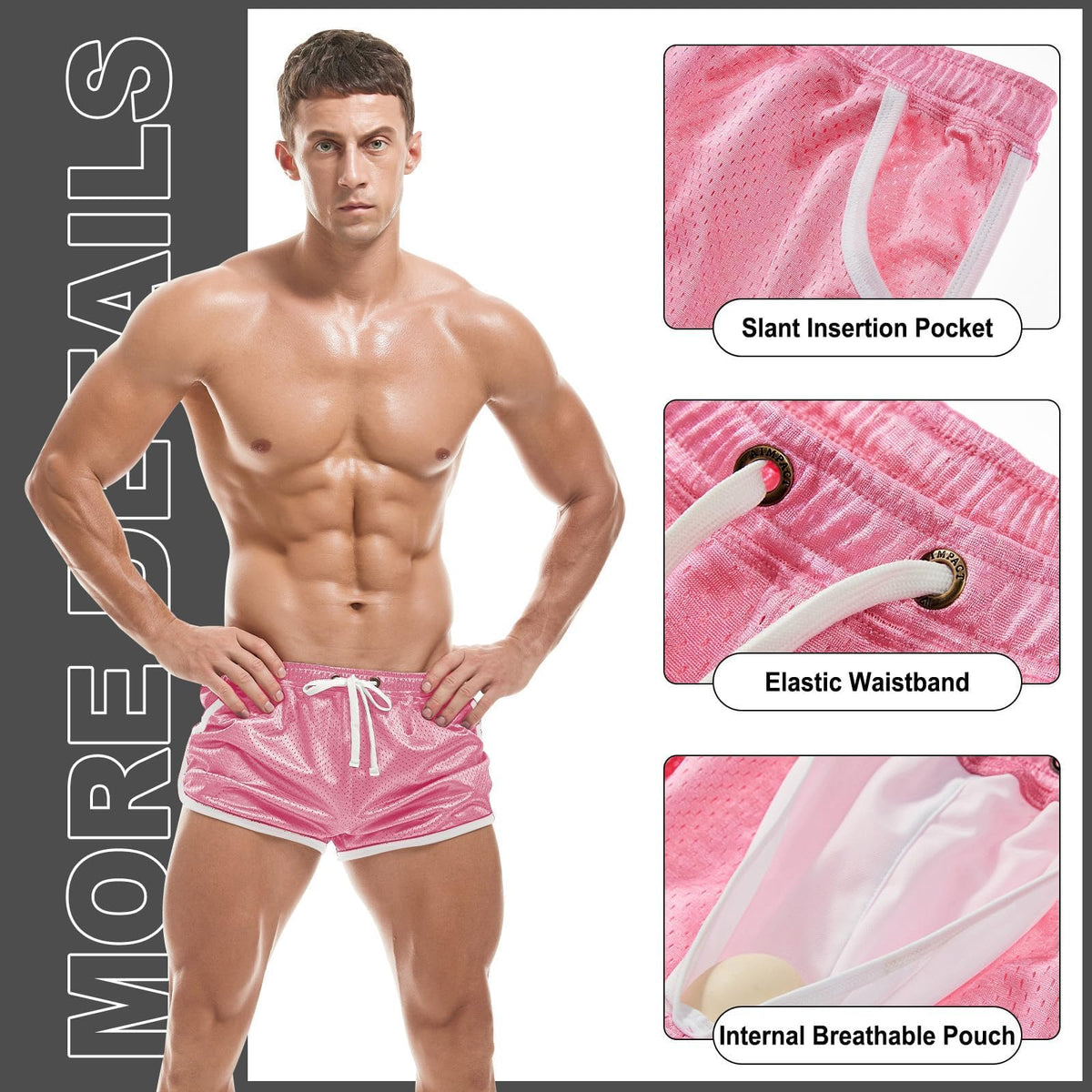 Men's 2 Pack 3 Inch Mesh Running Shorts Pockets Black Pink M
