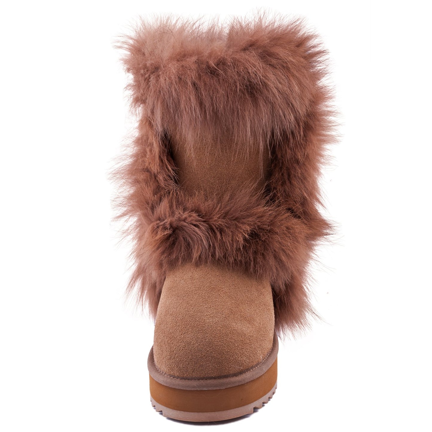 AUSLAND Waterproof Genuine Suede Platform Boots for Women Furry Winter Short Boot Ladies Fur Boots 4.5US Chestnut 99256 35EU