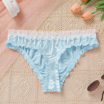 ABAFIP Men's Satin Thong Sissy Panties,Silky Crossdresser Lingerie Lace Bowknot Femboy Underwear