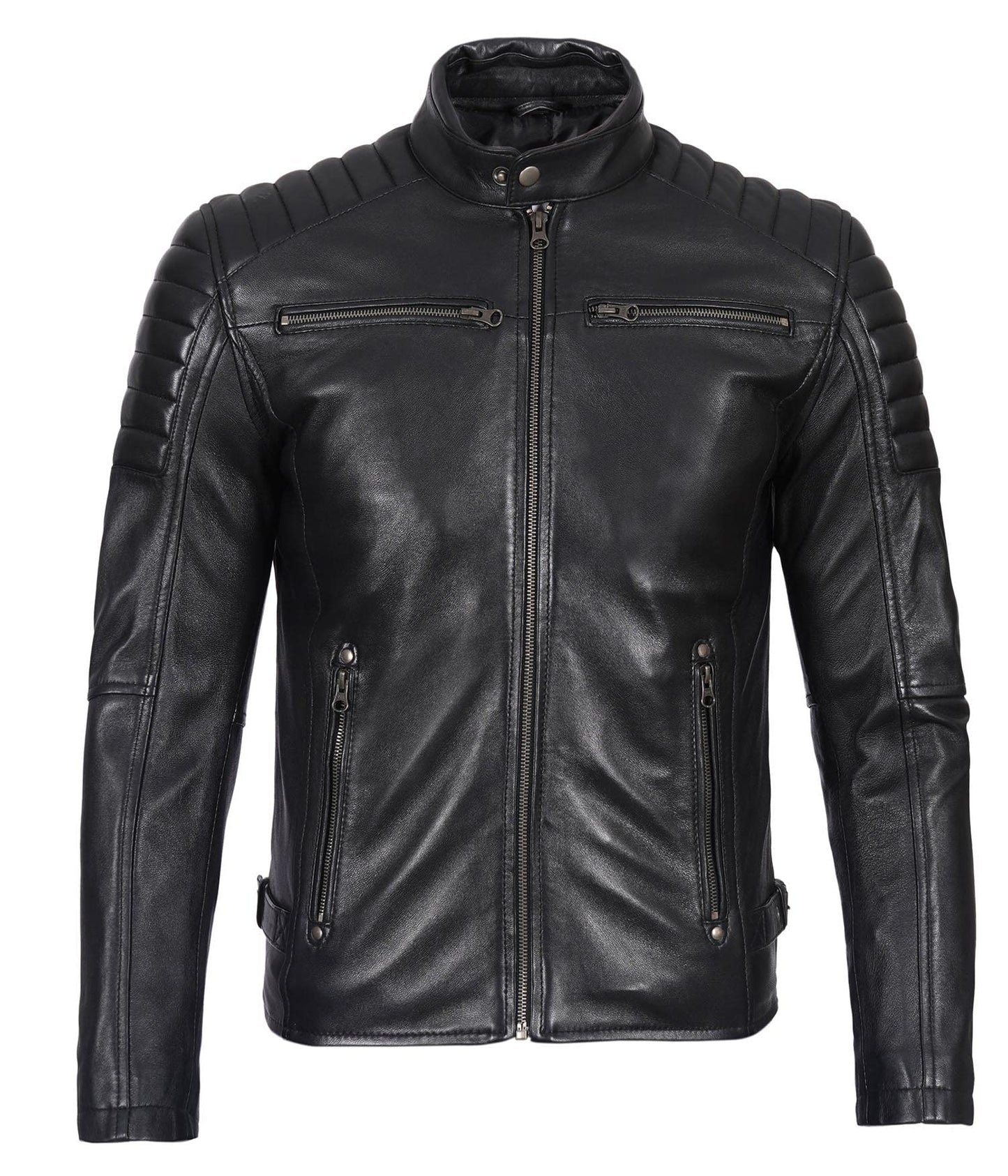 Experience Timeless Style and Unmatched Craftsmanship with the Real Leather Cafe Racer Jacket for Men | [1114363] Felix Black, M