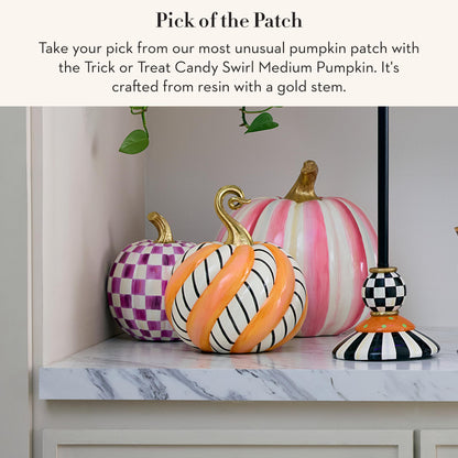 MACKENZIE-CHILDS Resin Pumpkin, Medium, Trick or Treat Candy Swirl