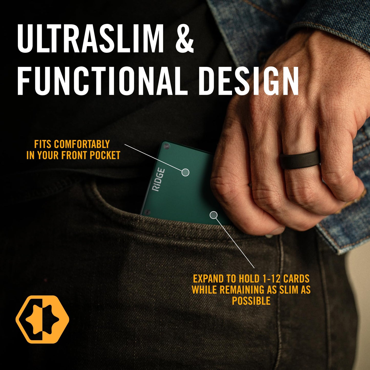 The Ridge Wallet - Slim Minimalist Compact Wallet and Card Holder, | RFID Protected Front Pocket Wallets | Integrated Cash Strap | Forest Green