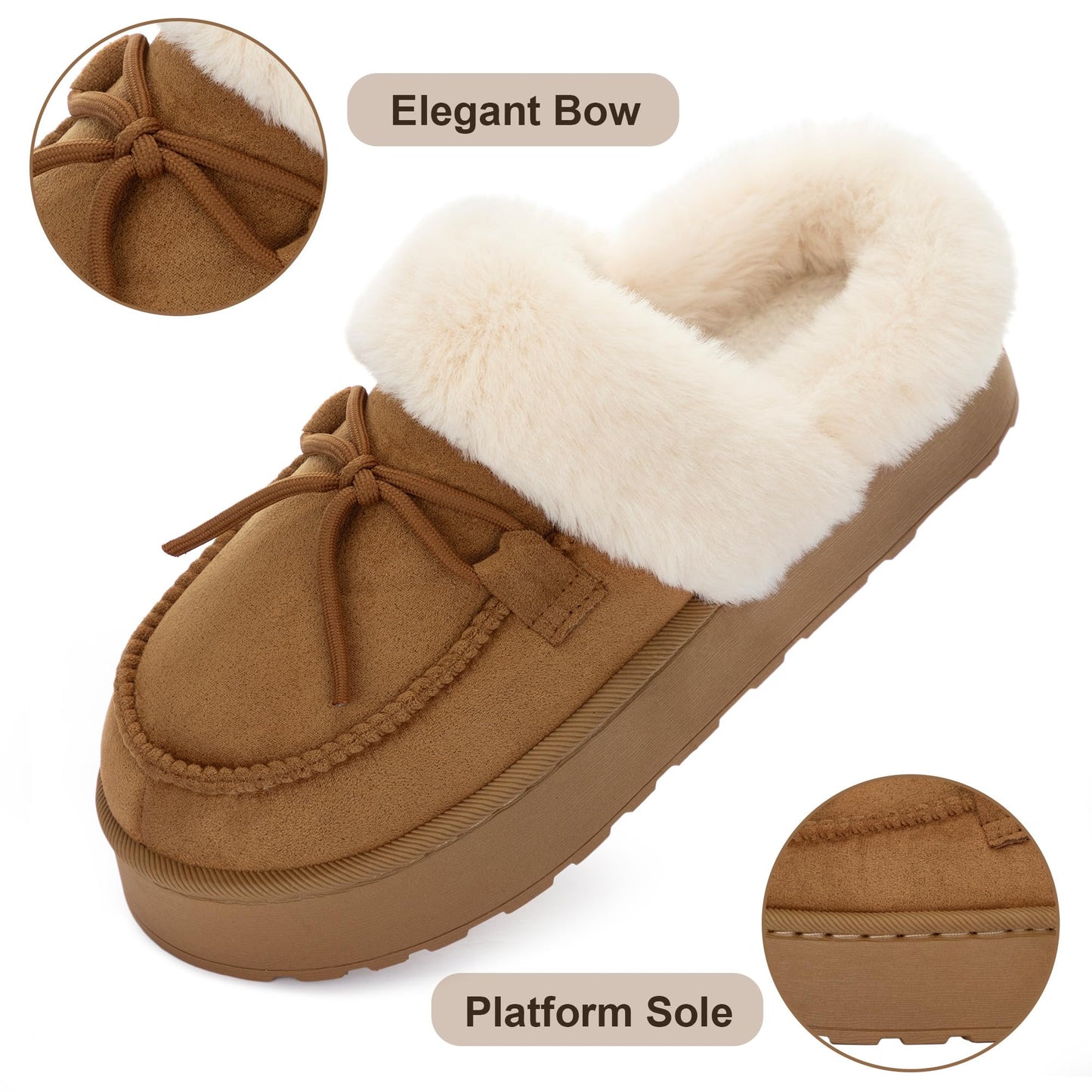 RockDove Women's Microsuede Moc Toe Platform Memory Foam Slipper with Indoor/Oudoor sole, Size 8 US Women, Chestnut