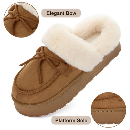 RockDove Women's Microsuede Moc Toe Platform Memory Foam Slipper with Indoor/Oudoor sole, Size 8 US Women, Chestnut