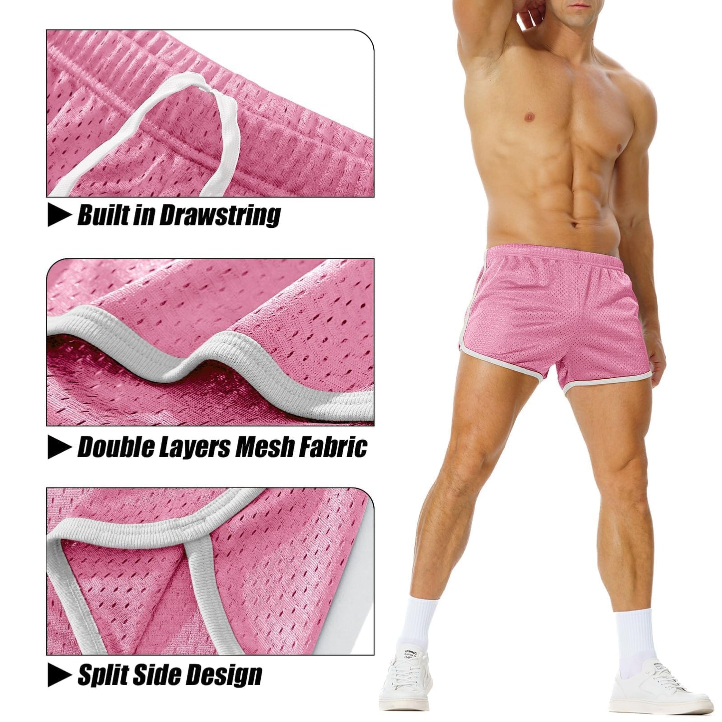 AIMPACT Mens Running Shorts Breathing Workout Gym Booty Short Shorts Pink
