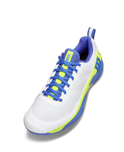 WILSON Rush Pro 4.5 Men's Tennis Shoes, White/Amparo Blue/Safety Yellow, 11