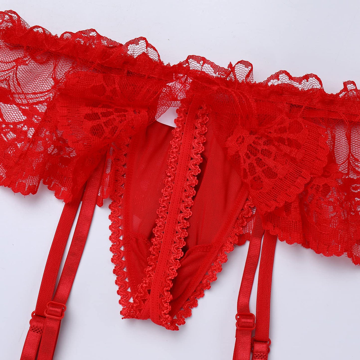 ABAFIP Men Lingerie Frilly Skirted Sissy Thongs Panties Low Waist G-string Garter Belt Crossdressing Underpants Lace Underwear Red One Size
