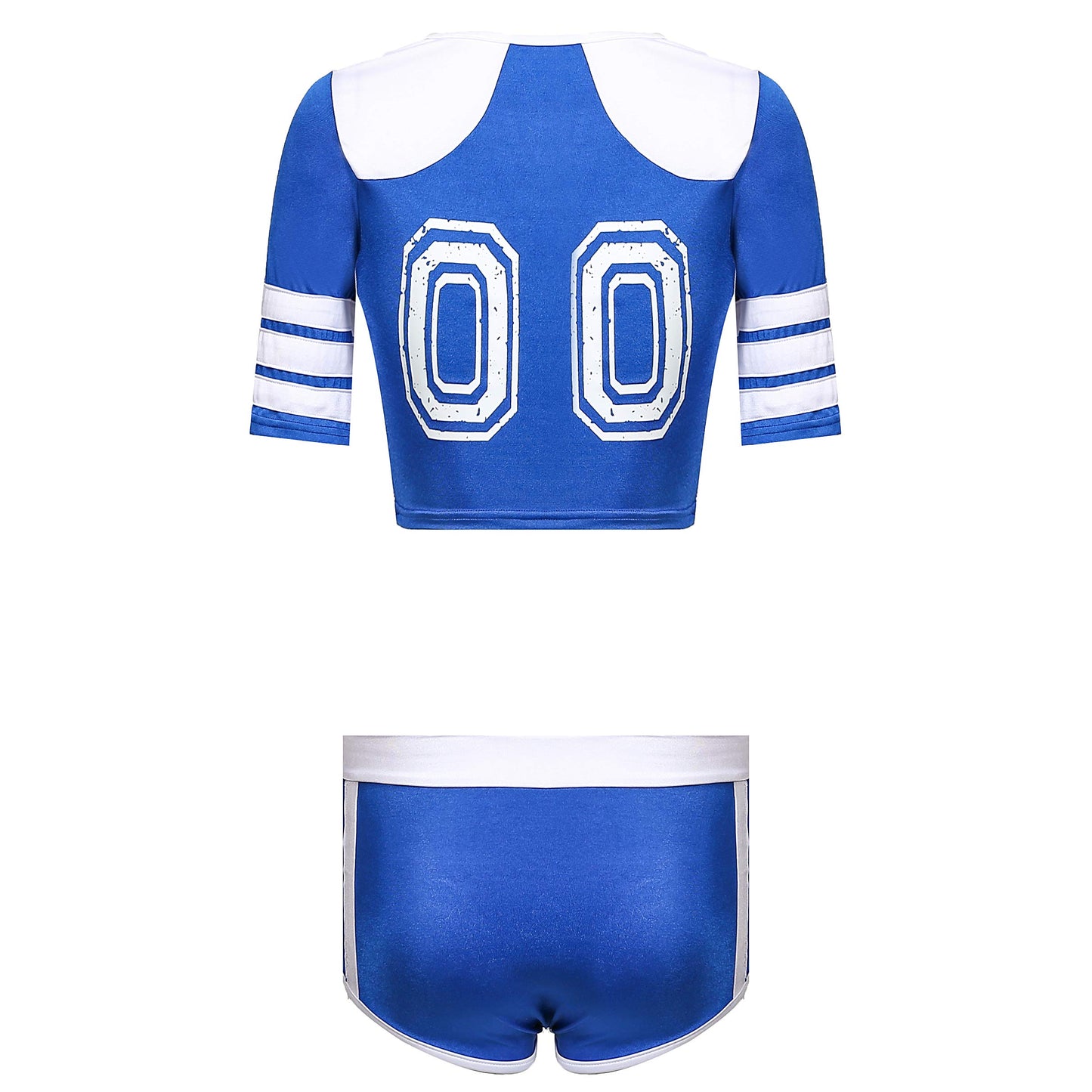 Women's Soccer Player Cheerleader Costume Short Sleeve Shirt Set Cheerleading Uniform for Party Cosplay Halloween,Blue