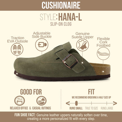 CUSHIONAIRE Hana - Genuine Leather Suede Classic Clog Womens Shoes - Slip On Mule Comfortable Shoes for Women, KHAKI 10W