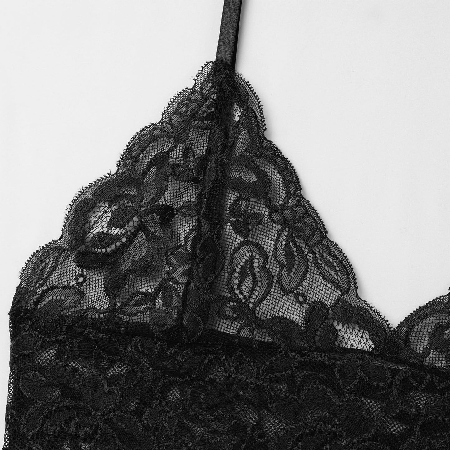 Men’s Lace Cami Top Floral Sheer Camisole Ruffle V-Neck Sleeveless Shirt See Through Undershirt Black Medium