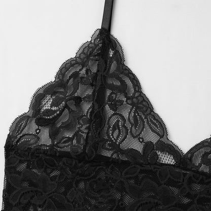 Men’s Lace Cami Top Floral Sheer Camisole Ruffle V-Neck Sleeveless Shirt See Through Undershirt Black Medium