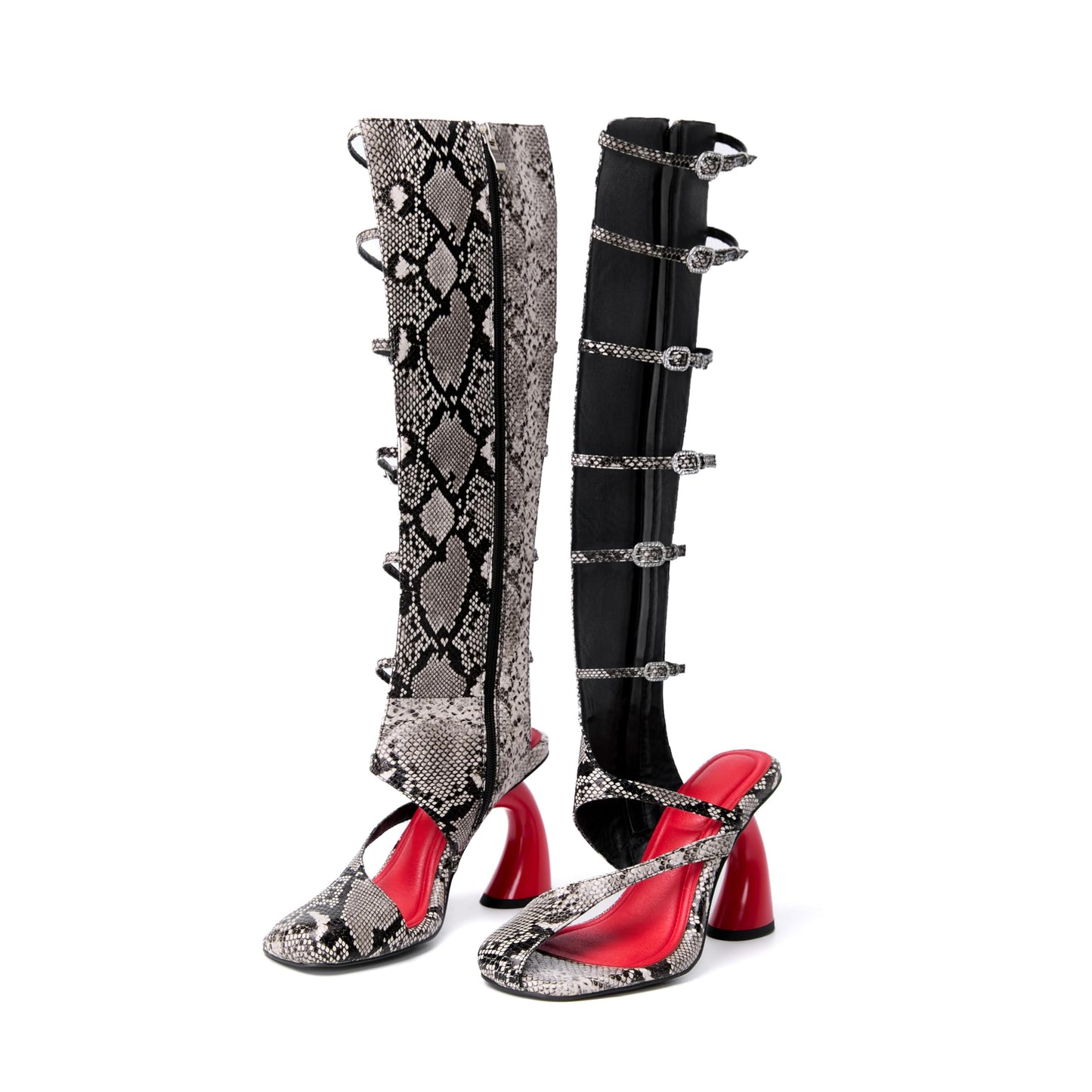 YXAXUG Women Strange Style Square Toe Over The Knee Boots Ladies Buckles Straps Side zipper Tall Boots