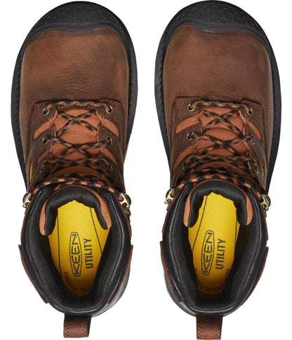 KEEN Utility Men's Camden 6" Composite Toe Waterproof Internal Metatarsal Guard Heavy Duty Work Boots, Leather Brown/Black, 8 EE