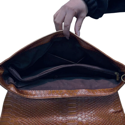 Women's Fashion Snake-Print Vegan Leather Clutch Handbag High-Capacity Vintage Evening Purse Messenger Shoulder Bag,Brown