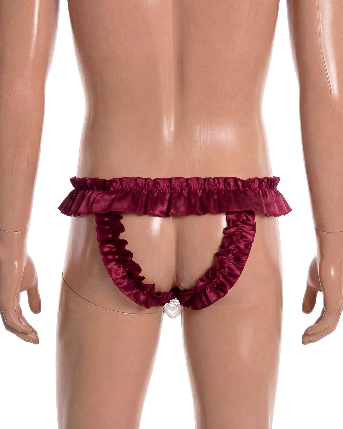 Satini Men's Satin Ruffle Bow Thong Sissy Knickers Briefs Jockstrap Panties (Wine Red, S)