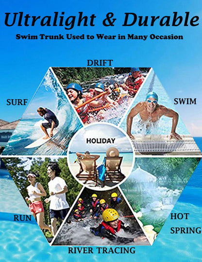 Mens Swim Brief Tight Swimsuit Trunk Square Leg Swim Trunk Board Short with Zip Pocket XXL