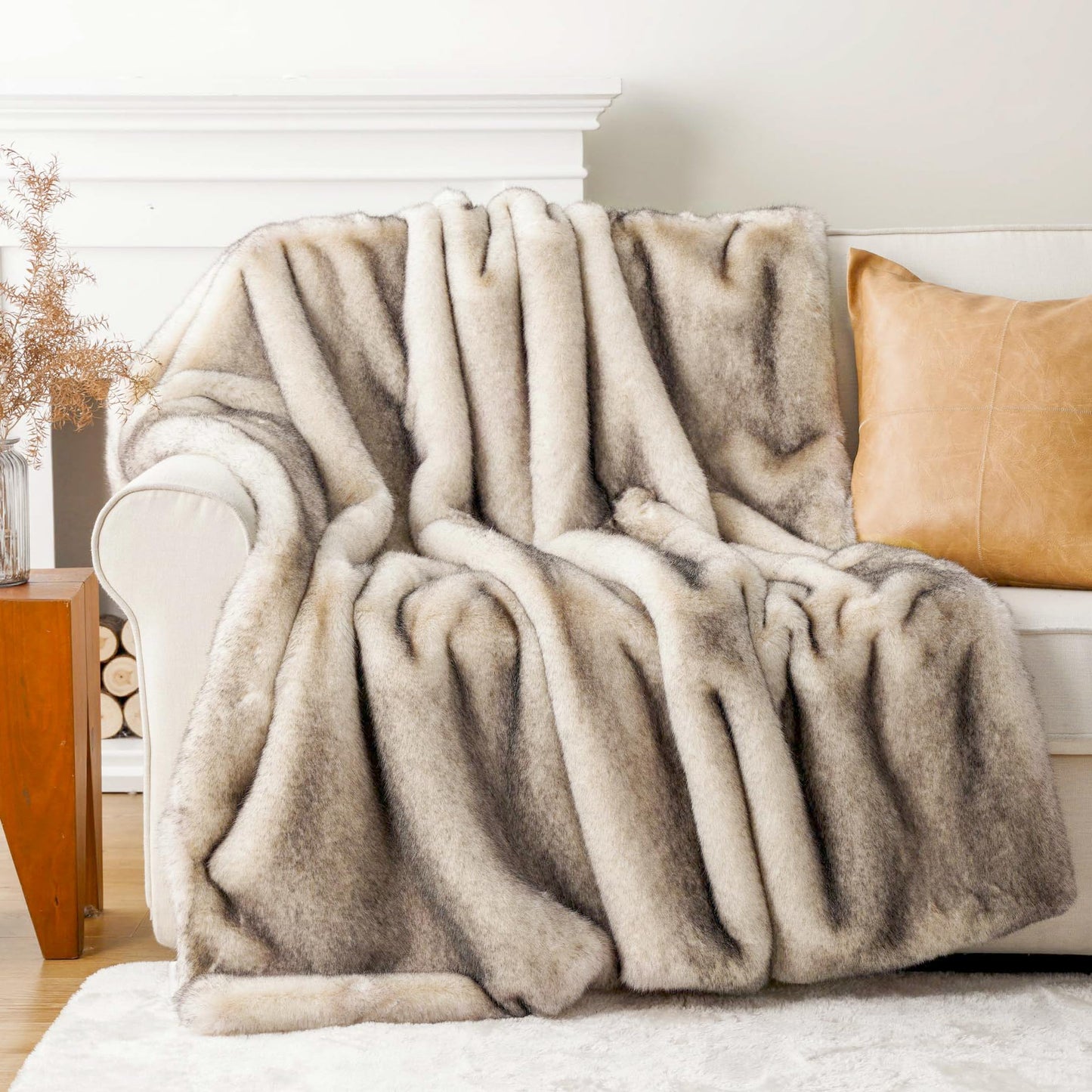 BATTILO Luxury Large Faux Fur Throw Blanket for Couch, 60"x80", Thick