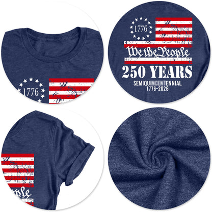 250th Anniversary USA Shirts for Women American Flag T-Shirt 4th of July Patriotic Shirt Independence Day America Tops(DarkBlue,Medium)