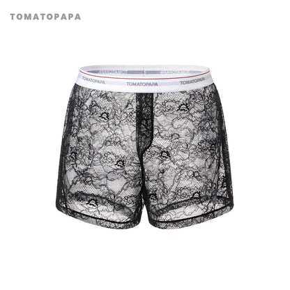 TOMATOPAPA Men's Italian Style Lace Boxer Briefs, Loose See-Through Mesh Underwear, Breathable and Quick-Drying Casual Athletic Boxer Briefs, Suitable for Daily, Leisure and Sleeping Wear