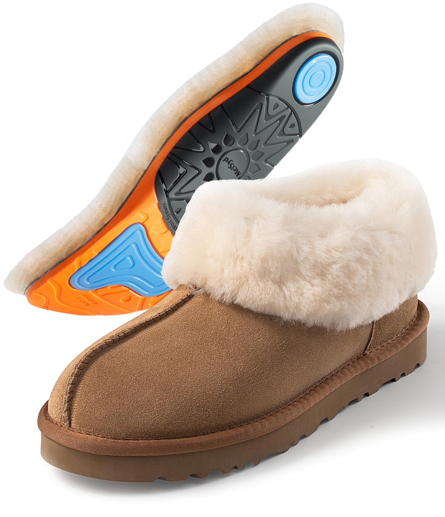 Sheepskin Slippers Womens with Arch Support: 100% Australian Shearling Lining & GEL Plantar Fasciitis Insoles - Thermal Winter Moccasin Boots for Men,Moms Nurses Indoor Outdoor - Chestnut Size 9