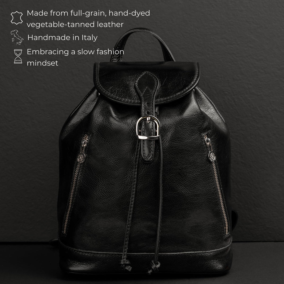 Time Resistance Ladies Leather Backpack - Small Business Casual Fashion Backpack for Women (Black)