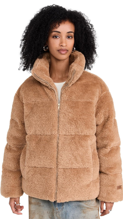 UGG Women's Emmalyn Uggfluff Puffer Jacket, Camel, M