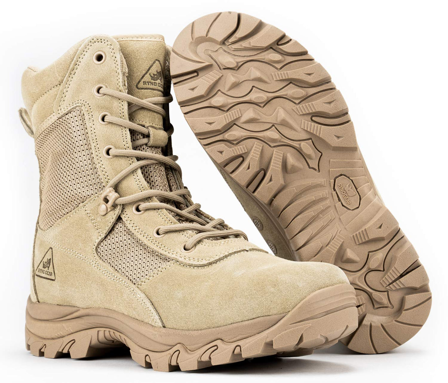 RYNO GEAR Men's Military & Tactical Boots, CoolMax Tactical Combat Military Durable Leather Work Utility Outdoor Assault Boots (Tan/Coyote), 8" Beige, 11.5