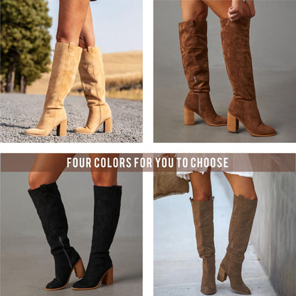 Knee High Boots For Women Suede Fall Tall Slouch Boot Chunky Heel