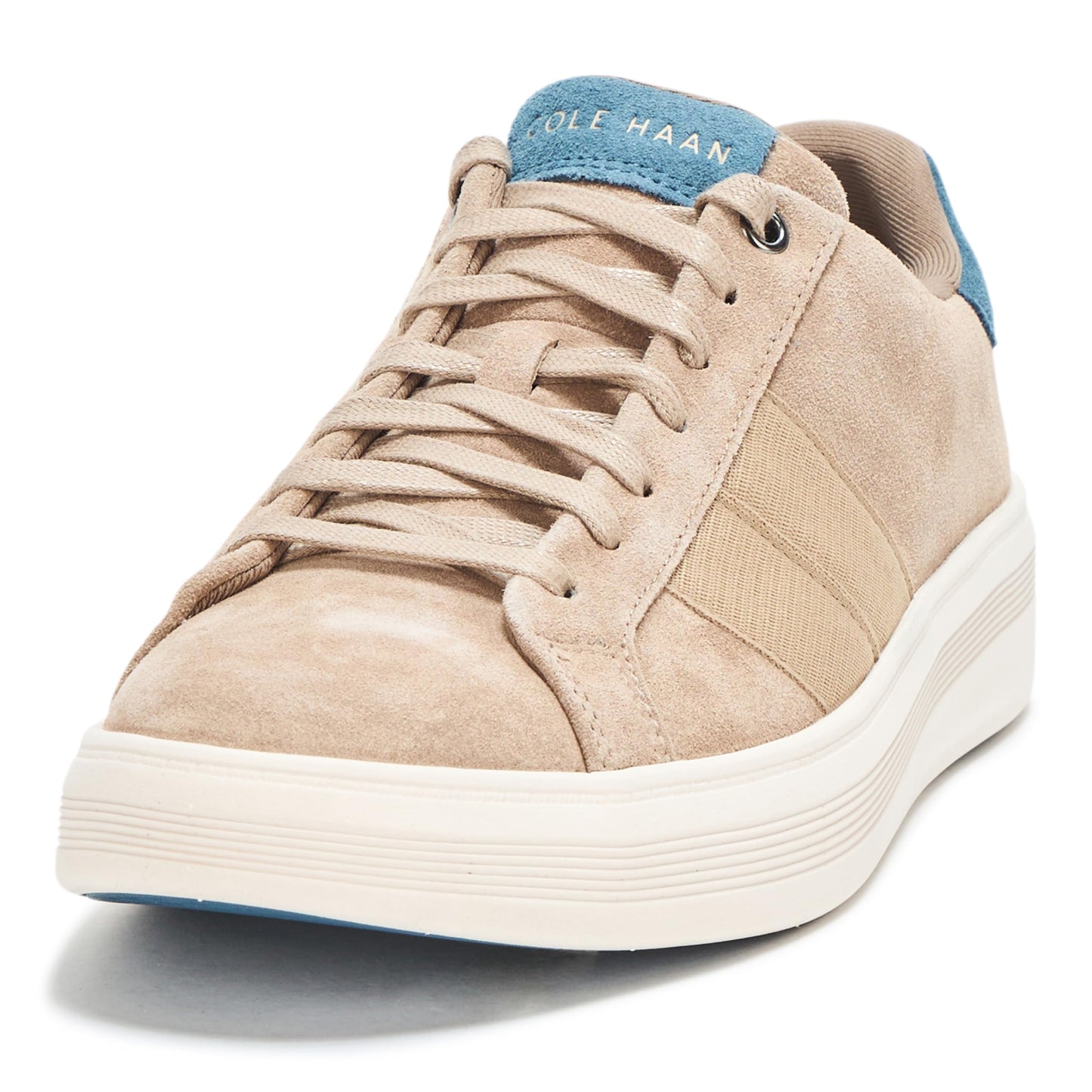 Cole Haan Men's Grand Crosscourt Premier, Birchbeige Suede/Indian Teal/Ivory, 8-W US