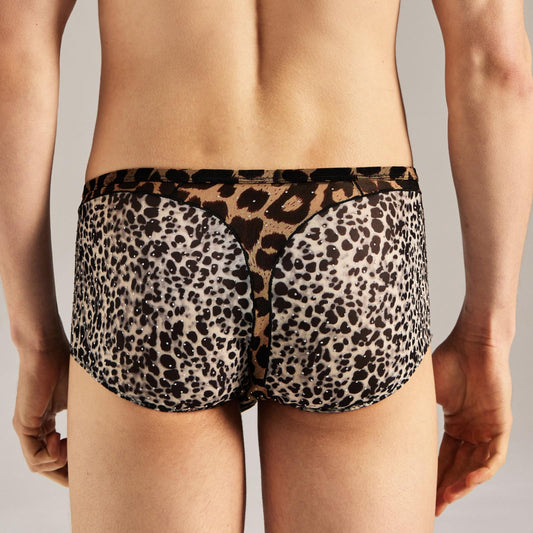 BSZN Men's Boxer Briefs, Brown Gray Leopard Print
