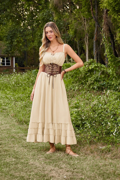 Renaissance Corset Belt Wide Elastic Waist Belts for Women Brown L