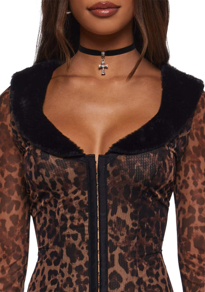 Dolls Kill Nine Lives Midi Dress by Generation Kiss, Leopard, X-Small