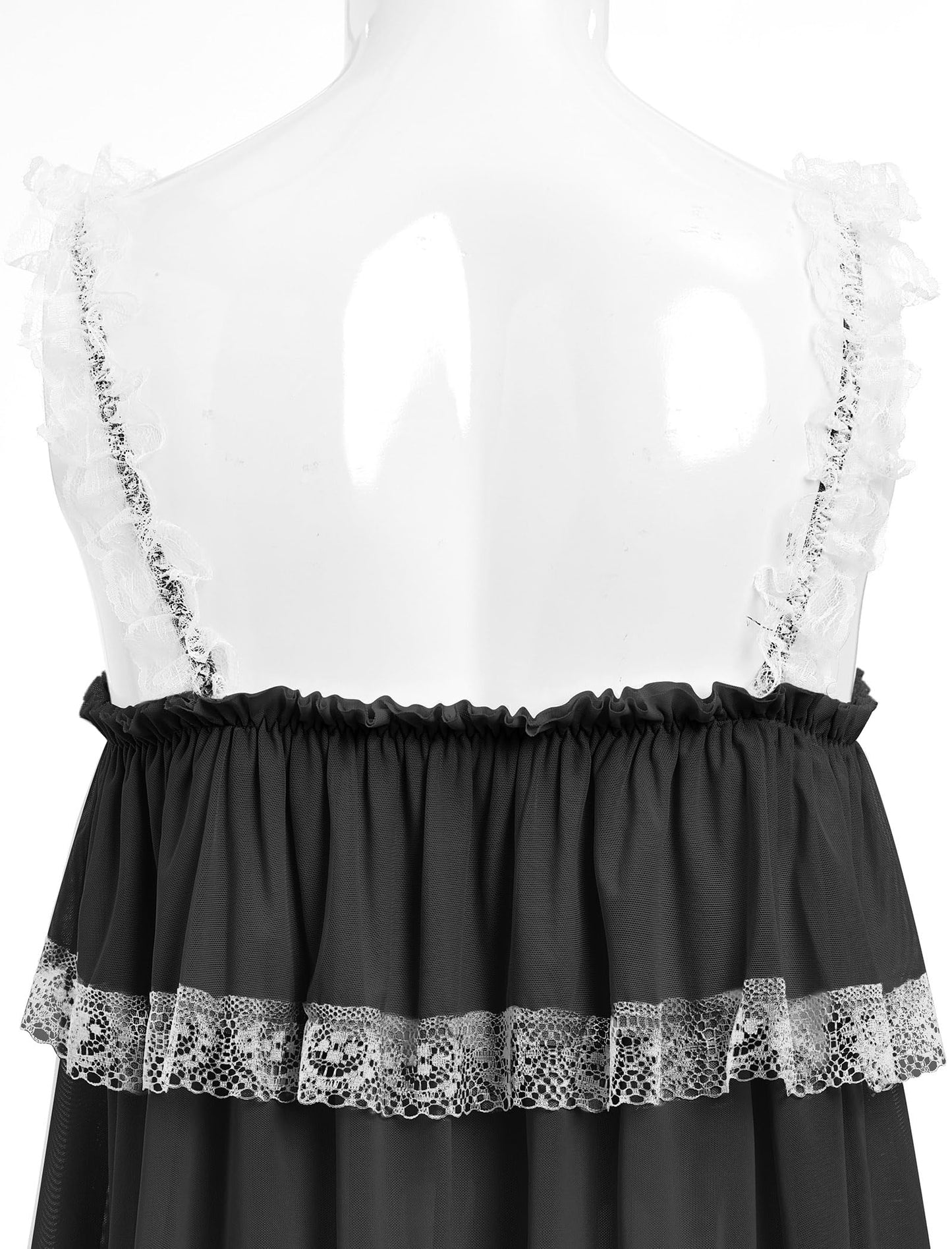 Men's Sissy Nightwear Baggy Mesh Sheer Lingerie Nightdress Ruffle Lace Trim Crossdressing Dress Black Medium