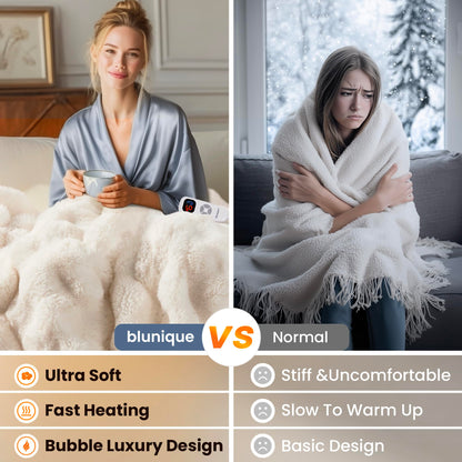 Electric Heated Blanket for Girls & Women, Soft & Luxurious,Faux Fur Heating Throw Blankets, 6 Heat Settings, Overheat Protection, Quick Heating, Memory Function, Giftable, 50"x60",Off White