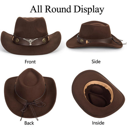 Classic-Western-Cowboy-Hat Wide-Brim Felt-Cowgirl-Fedora-Jazz-Hat for Women