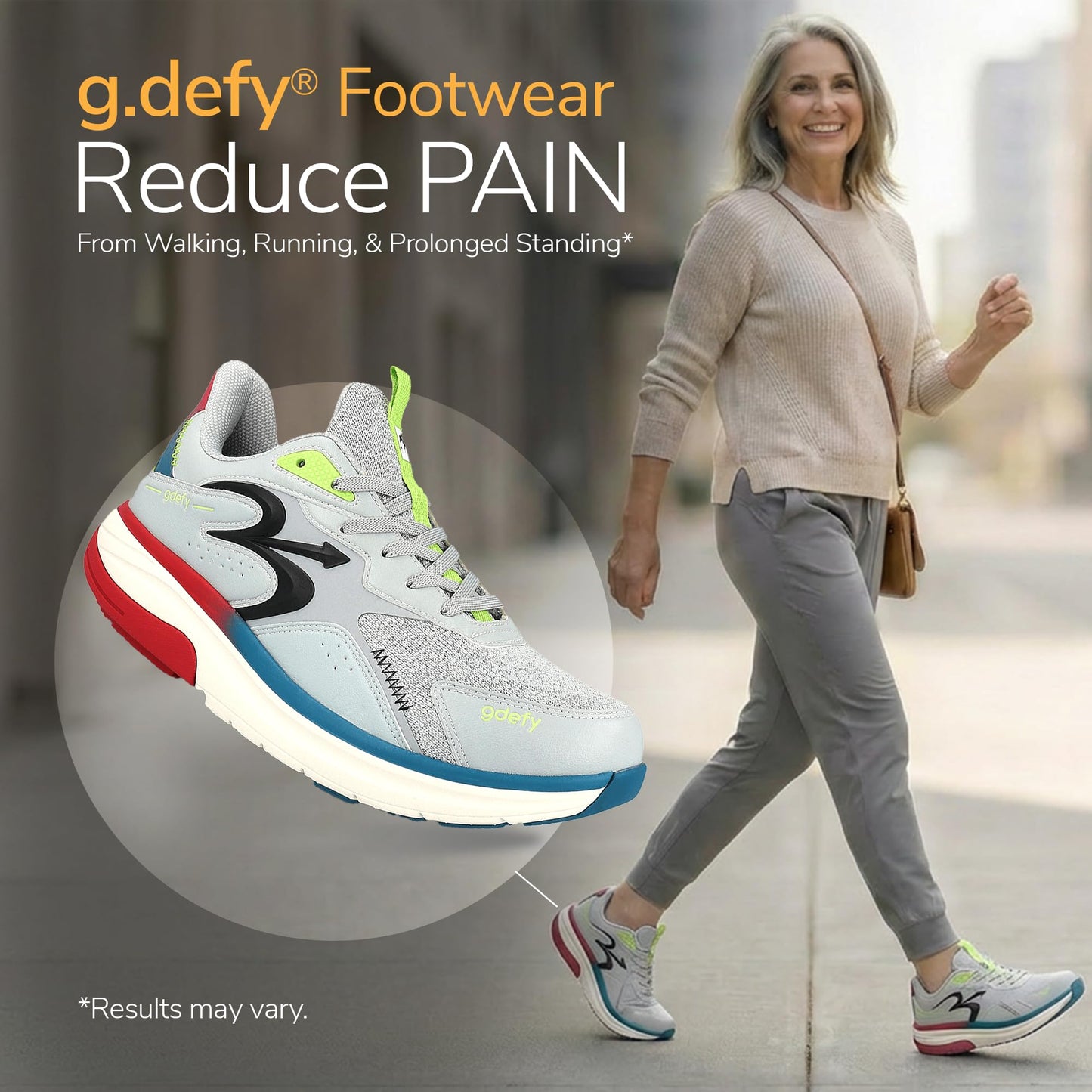 Gravity Defyer g-defy Energiya Cross Training Shoes for Women | Comfortable Orthopedic Shoes for Standing All Day | Patented VersoShock Technology | Wide Toe Box Gray, Blue